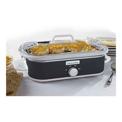크록팟 Crock-Pot Small 3.5 Quart Casserole Manual Slow Cooker and Food Warmer, Charcoal