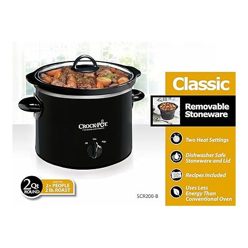 크록팟 Crock-Pot Small 2 Quart Round Manual Slow Cooker, Black (SCR200-B)