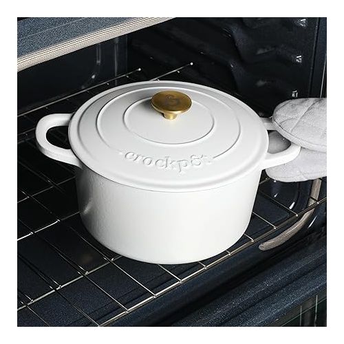 크록팟 Crock Pot Artisan 7-Quart Round Dutch Oven - Matte Linen White w/Gold Knob