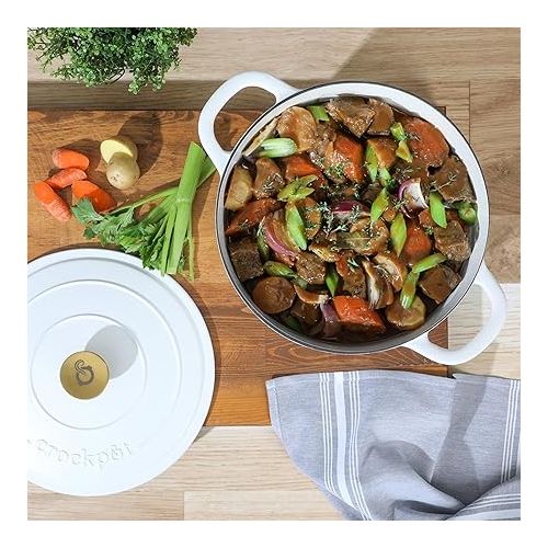 크록팟 Crock Pot Artisan 7-Quart Round Dutch Oven - Matte Linen White w/Gold Knob