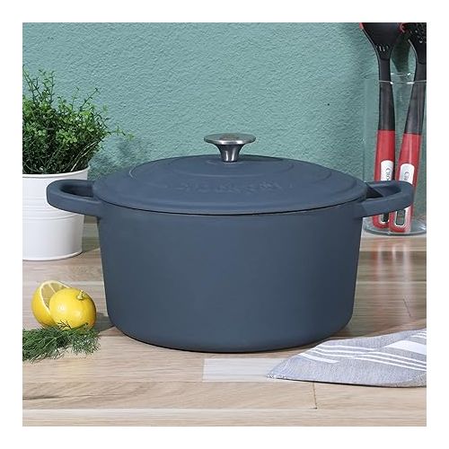 크록팟 Crock Pot Artisan 7-Quart Round Dutch Oven - Matte Navy Blue