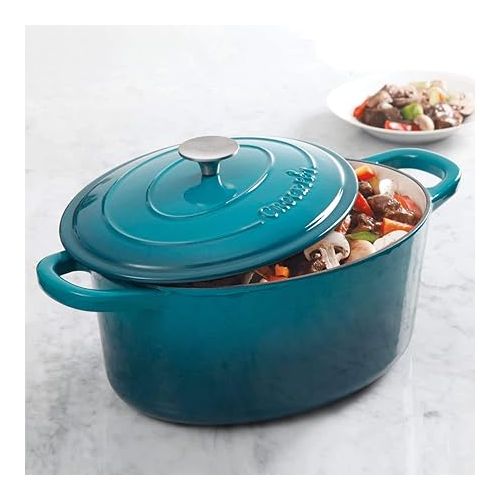 크록팟 Crock-Pot Artisan Oval Enameled Cast Iron Dutch Oven, 7-Quart, Teal Ombre