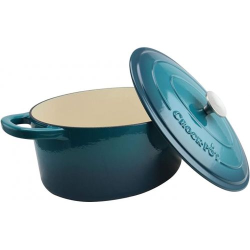 크록팟 Crock-Pot Artisan Oval Enameled Cast Iron Dutch Oven, 7-Quart, Teal Ombre