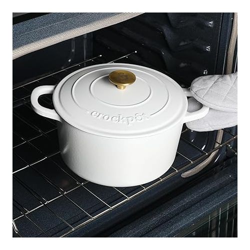 크록팟 Crock Pot Artisan 5-Quart Round Dutch Oven - Matte Linen White w/Gold Knob