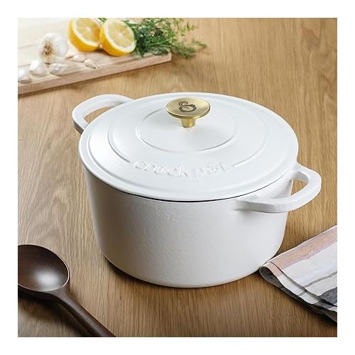 크록팟 Crock Pot Artisan 5-Quart Round Dutch Oven - Matte Linen White w/Gold Knob