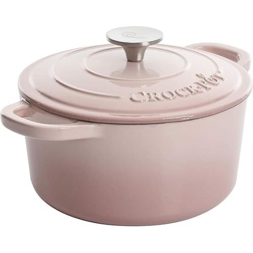 크록팟 Crock-Pot Artisan Round Enameled Cast Iron Dutch Oven, 5-Quart, Blush Pink