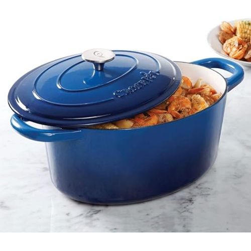 크록팟 Crock Pot Artisan Enameled Cast Iron 7-Quart Oval Dutch Oven, Sapphire Blue -