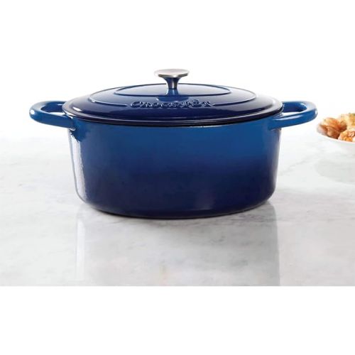 크록팟 Crock Pot Artisan Enameled Cast Iron 7-Quart Oval Dutch Oven, Sapphire Blue -