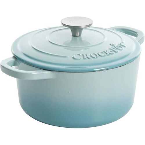 크록팟 Crock-Pot Artisan Round Enameled Cast Iron Dutch Oven, 7-Quart, Aqua