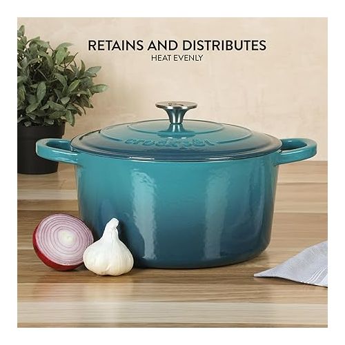 크록팟 Crock Pot Artisan 6-Quart Round Dutch Oven -Teal Ombre