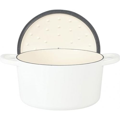 크록팟 Crock Pot Artisan 6-Quart Round Dutch Oven - Matte Linen White w/Gold Knob