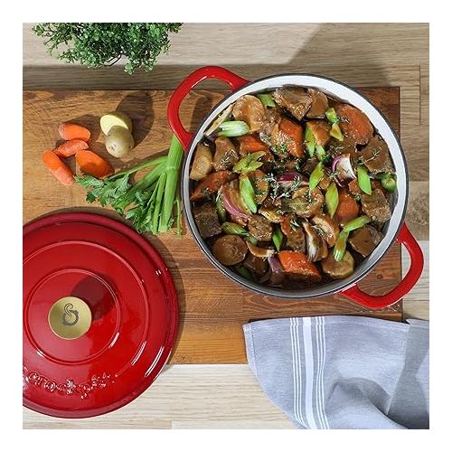 크록팟 Crock Pot Artisan 6-Quart Round Dutch Oven -Gradient Red