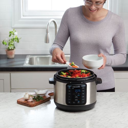 크록팟 Crock-Pot 4 Qt 8-in-1 Multi-Use Express Crock Programmable Slow Cooker, Pressure Cooker, Saute, and Steamer, Stainless Steel