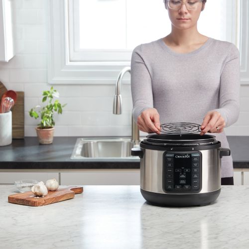 크록팟 Crock-Pot 4 Qt 8-in-1 Multi-Use Express Crock Programmable Slow Cooker, Pressure Cooker, Saute, and Steamer, Stainless Steel