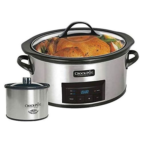 크록팟 [아마존베스트]Crock-Pot 6-Quart Countdown Programmable Oval Slow Cooker with Little Dipper - Stainless Steel