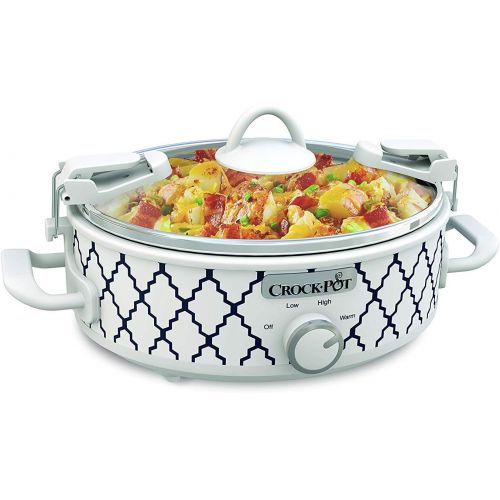 크록팟 [아마존베스트]Crock-Pot Crockpot 2.5-Quart Mini Casserole Crock Slow Cooker, White/Blue(2.5 quart oval stoneware,White/Blue)