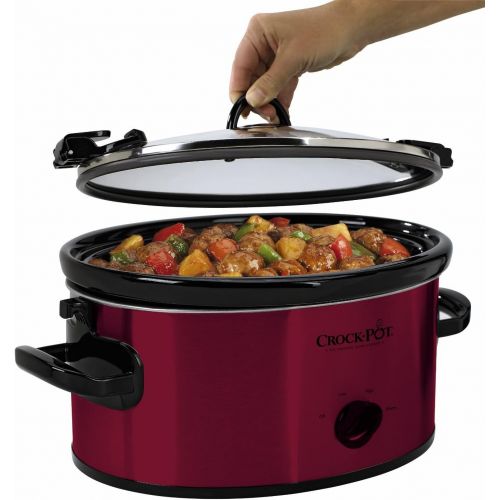 크록팟 [아마존베스트]Crock-Pot Premium Crock Pot Slow Cooker with Easy Recipes 6 Quart Crockpot Manual Red Portable Timer Model