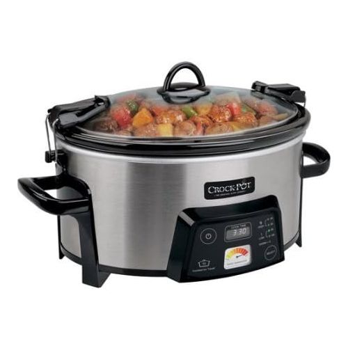 크록팟 [아마존베스트]Crock-Pot 6-Quart Cook & Carry Digital Slow Cooker with Heat-Saver Stoneware, Contemporary Brushed Silver Exterior