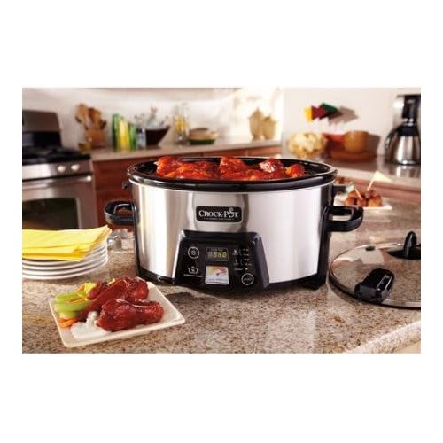 크록팟 [아마존베스트]Crock-Pot 6-Quart Cook & Carry Digital Slow Cooker with Heat-Saver Stoneware, Contemporary Brushed Silver Exterior