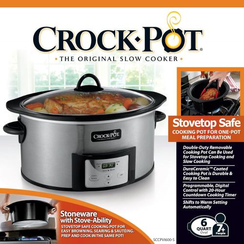 크록팟 [아마존베스트]CROCK-POT Crock-Pot SCCPVI600-S 6-Quart Countdown Programmable Oval Slow Cooker with Stove-Top Browning, Stainless Finish