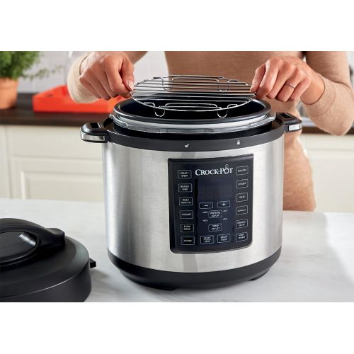 크록팟 Crock-Pot CSC051X 12-in-1 Programmierbarer Multikocher - Das Original aus den USA | Elektrischer Schnellkochtopf | Dampfgarer | Reiskocher | Schongarer | 5,6L | 1000W | Edelstahl