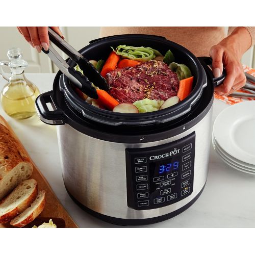 크록팟 Crock-Pot CSC051X 12-in-1 Programmierbarer Multikocher - Das Original aus den USA | Elektrischer Schnellkochtopf | Dampfgarer | Reiskocher | Schongarer | 5,6L | 1000W | Edelstahl