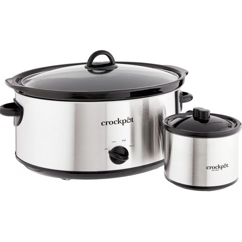  Crock-Pot 8 Quart Manual Slow Cooker with 16 Oz Little Dipper Food Warmer, Stainless