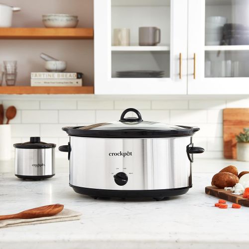  Crock-Pot 8 Quart Manual Slow Cooker with 16 Oz Little Dipper Food Warmer, Stainless