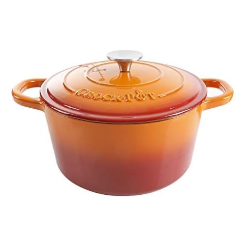  Crock Pot 109469.02 Artisan 5 Quart Round Enameled Cast Iron Dutch Oven, Sunset Orange