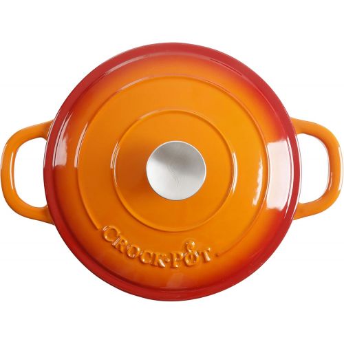  Crock Pot 109469.02 Artisan 5 Quart Round Enameled Cast Iron Dutch Oven, Sunset Orange