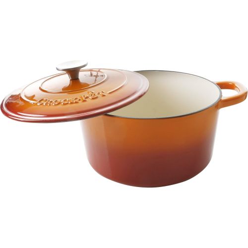  Crock Pot 109469.02 Artisan 5 Quart Round Enameled Cast Iron Dutch Oven, Sunset Orange