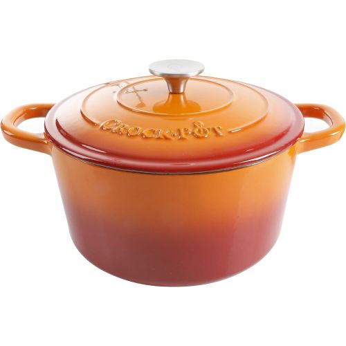  Crock Pot 109469.02 Artisan 5 Quart Round Enameled Cast Iron Dutch Oven, Sunset Orange