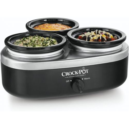  Crock-Pot 16-Ounce Little Triple Dipper Slow Cooker, Silver and Black, SCRMTD307-DK