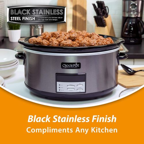  [아마존베스트]Crock Pot Slow Cooker|8 Quart Programmable Slow Cooker with Digital Countdown Timer, Black Stainless Steel - SCCPVFC800-DS