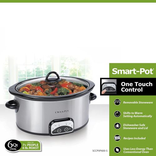  [아마존베스트]Crock-Pot SCCPVP600-S Smart-Pot 6-Quart Slow Cooker, Brushed Stainless Steel