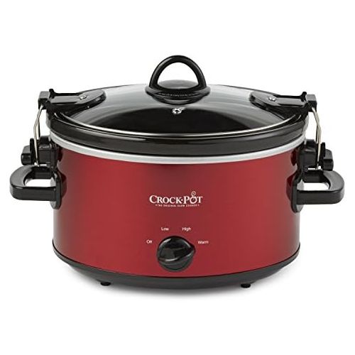  [아마존베스트]Crock-Pot 4-Quart Cook & Carry Oval Manual Slow Cooker, Red Stainless Steel