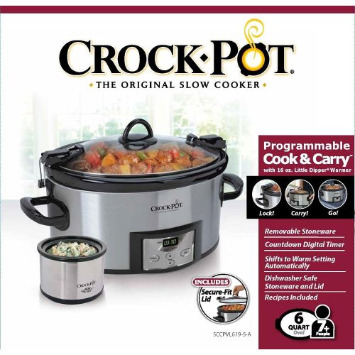 크록팟 Crock-Pot Crock-pot SCCPVL619-S-A 6-Quart Metallic Cooker with Hinged Lid, Black