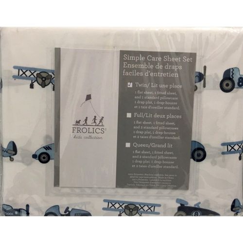 크록스 Crocs Vintage Cars and Planes BOYS 3 Piece TWIN Sheet Set by Frolics Kids Collection | 100% Easy-Care Polyester