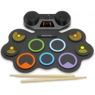 [아마존베스트]Croove Electronic Drum Set | 9 Drum Pads & 2 Pedals | Rechargeable Kids Drum Set | Headphone Jack Makes It A Great Drum Set For Kids | Wooden Drum Sticks