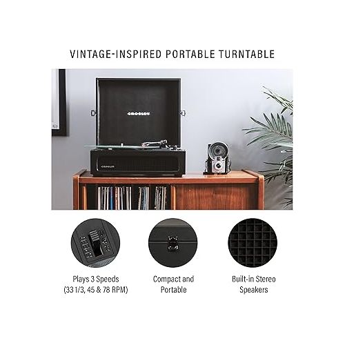 크로슬리 Crosley CR8017B-BK Voyager Vintage Portable Vinyl Record Player Turntable with Bluetooth in/Out and Built-in Speakers, Black