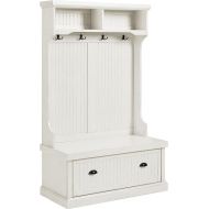 Crosley Furniture Seaside Hall Tree, Entryway Bench with Coat Rack and Shoe Cabinet, Distressed White