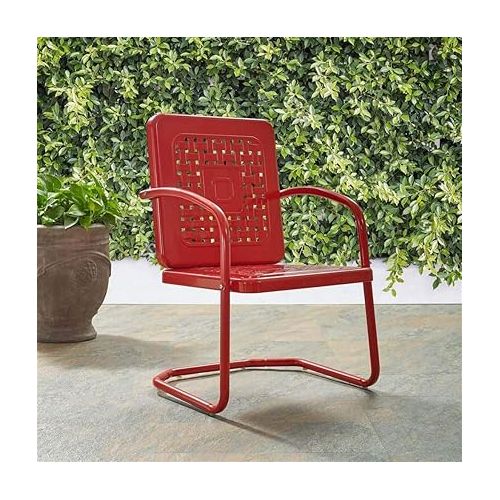 크로슬리 Crosley Furniture CO1025-RE Bates 2-Piece Retro Metal Outdoor Arm Chair Set, Bright Red Gloss