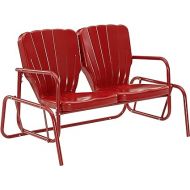 Crosley Furniture CO1032-RE Ridgeland Retro Outdoor Metal Loveseat Glider, Bright Red Gloss