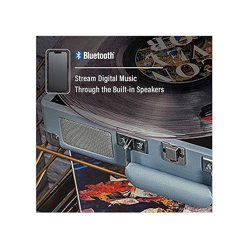 크로슬리 Crosley CR8005F-TN Cruiser Plus Vintage 3-Speed Bluetooth in/Out Suitcase Vinyl Record Player Turntable, Tourmaline