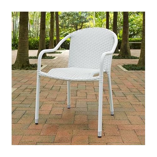크로슬리 Crosley Furniture CO7109-WH Palm Harbor Outdoor Wicker Stackable Chairs, Set of 4, White
