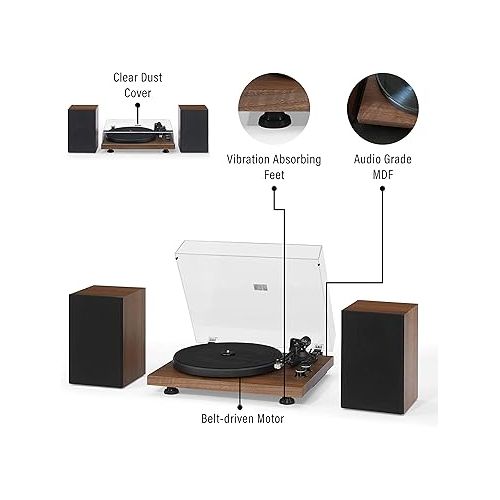 크로슬리 Crosley C62C Turntable HiFi System Record Player with Speakers, Adjustable Tonearm, Moving Magnet Cartridge, Bluetooth Receiver, 40W Per Channel, and Anti-Skate, Walnut