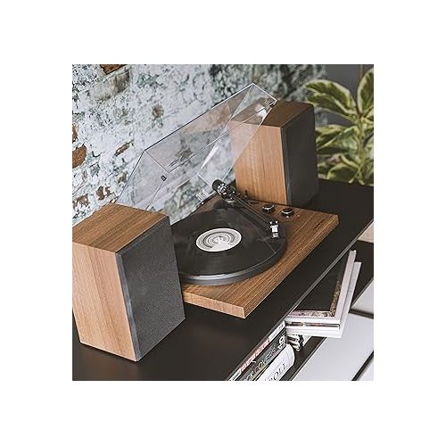 크로슬리 Crosley C62C Turntable HiFi System Record Player with Speakers, Adjustable Tonearm, Moving Magnet Cartridge, Bluetooth Receiver, 40W Per Channel, and Anti-Skate, Walnut