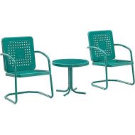 Crosley Furniture KO10019TU Bates 3-Piece Retro Metal Outdoor Seating Set with Side Table and 2 Chairs, Turquoise Gloss