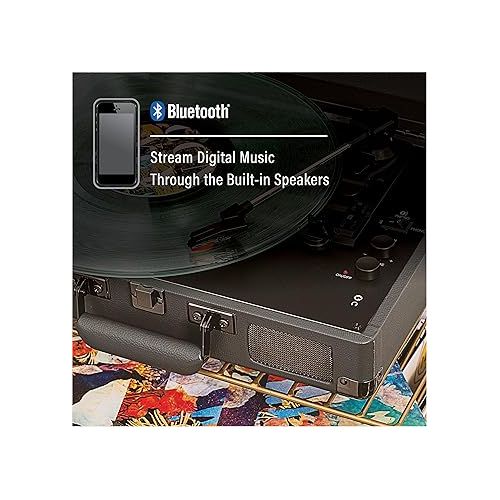 크로슬리 Crosley CR8005F-SG Cruiser Plus Vintage 3-Speed Bluetooth in/Out Suitcase Vinyl Record Player Turntable, Slate