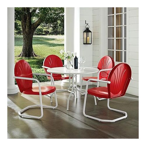 크로슬리 Crosley Furniture Griffith 5-Piece Metal Outdoor Dining Set with Table and Chairs - Coral Red